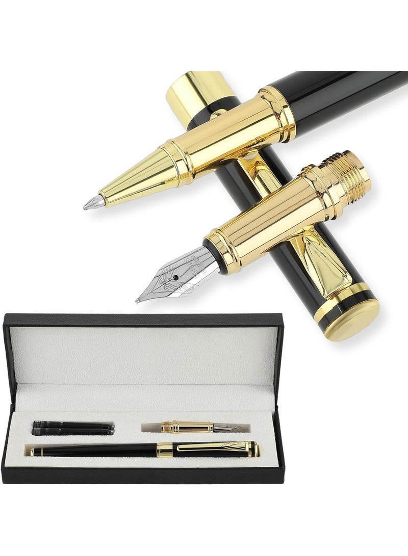 ChicAbode Luxury Fountain Pen with Ballpoint Pen Nib, Fine Point Fountain Rollerball Pen in Gift Box with 4 Ink Cartridges Business Writing Pen Set for Signature Calligraphy Office - Image 1